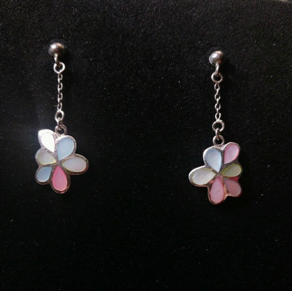 Dangling Floral Pastel Colored Shell Earrings
